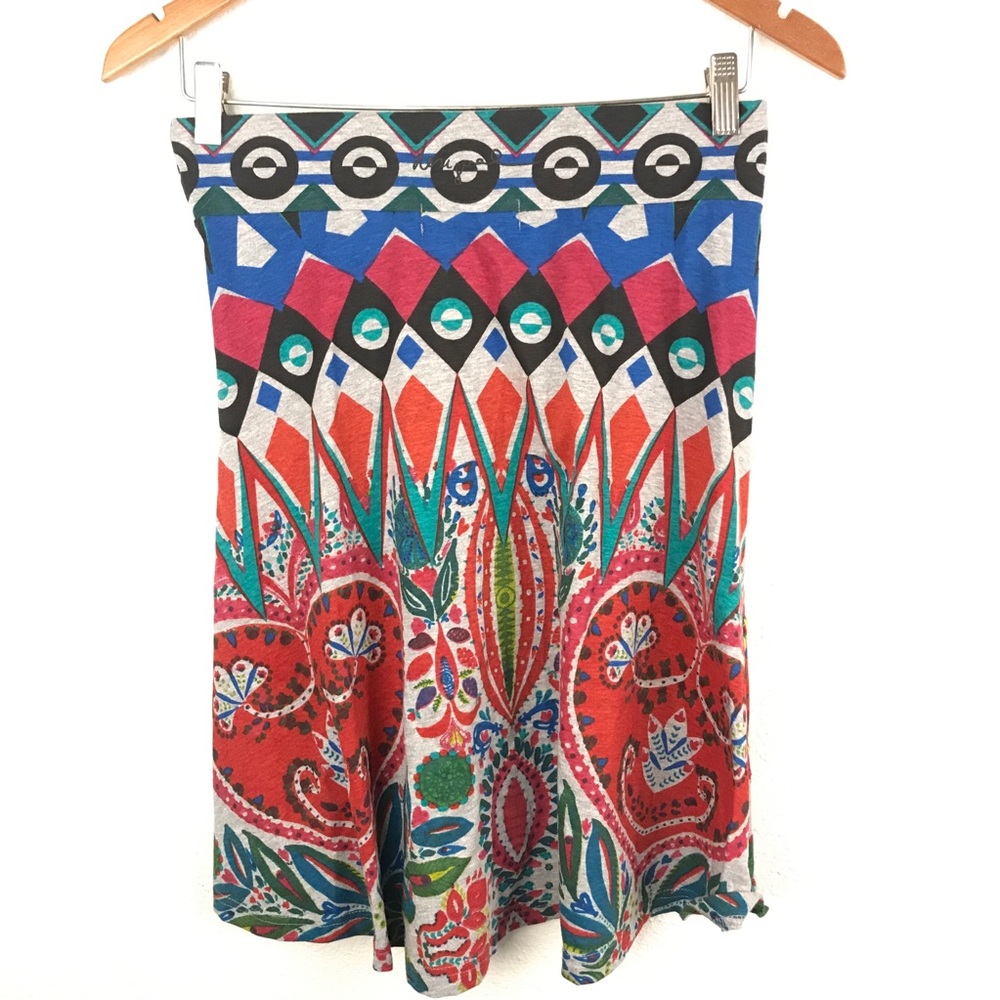 DESIGUAL | Gray Multi Color Cotton Skirt Medium - Picture 4 of 8